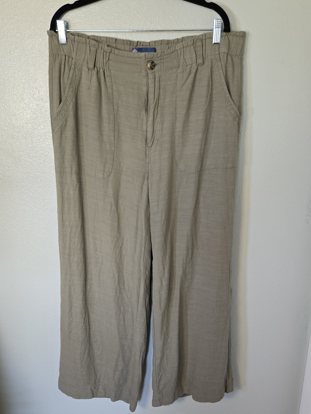 Democracy | Olive Green Lace Trim Wide Leg Pants Size 16